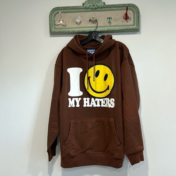 MARKET SMILEY HATERS HOODIE Brown men’s SZ XL MSRP $100 New with tags - Picture 2 of 9